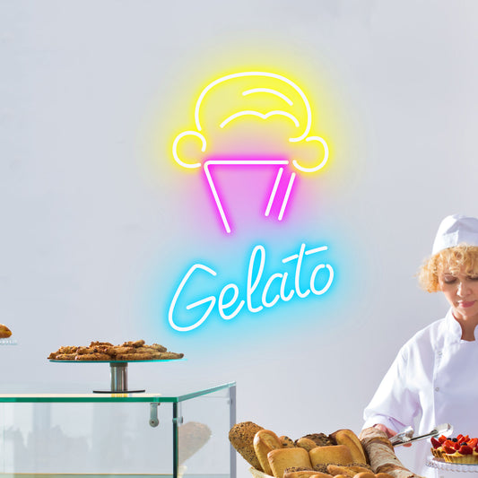 Gelato & Cone - Neon Sign - Ice Cream Bar / Dessert Bar