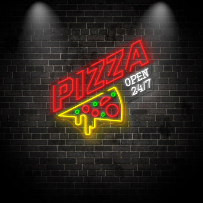 Custom Neon 'Pizza Open 24/7' [+ 2 FREE Bonus Items] 20% OFF